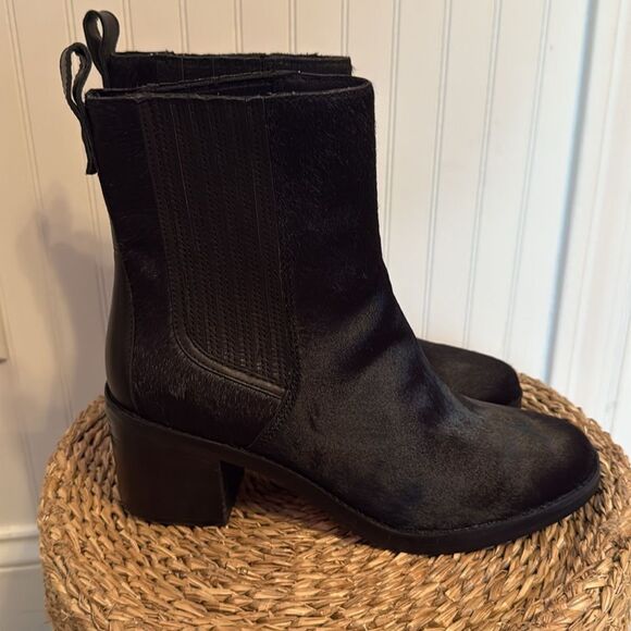 UGG BLACK CAMDEN EXOTIC COW HAIR HIGH HEEL ANKLE BOOTS, WOMEN US 10 - Picture 3 of 7